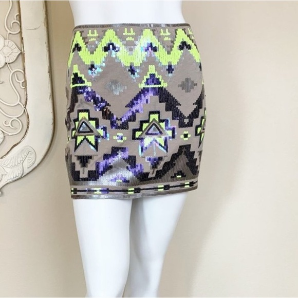 Tribal Print Sequin Mini Skirt - Picture 1 of 4